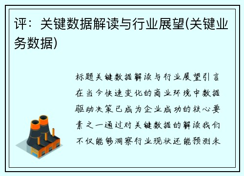 评：关键数据解读与行业展望(关键业务数据)
