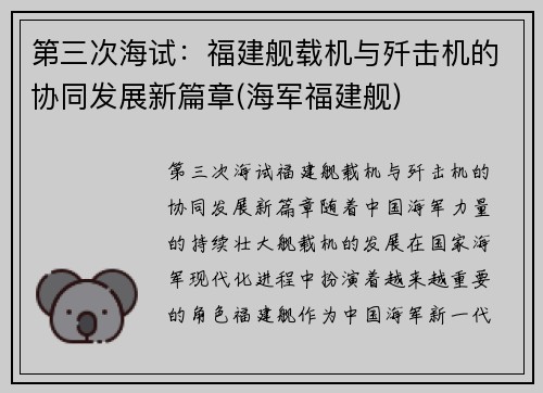 第三次海试：福建舰载机与歼击机的协同发展新篇章(海军福建舰)