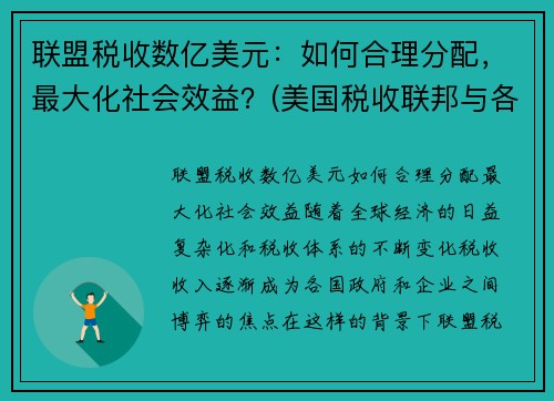 联盟税收数亿美元:如何合理分配,最大化社会效益?(美国税收联邦与各州)