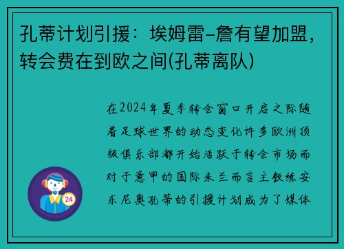 孔蒂计划引援：埃姆雷-詹有望加盟，转会费在到欧之间(孔蒂离队)