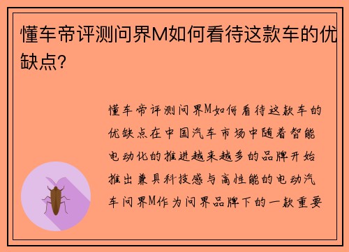 懂车帝评测问界M如何看待这款车的优缺点？