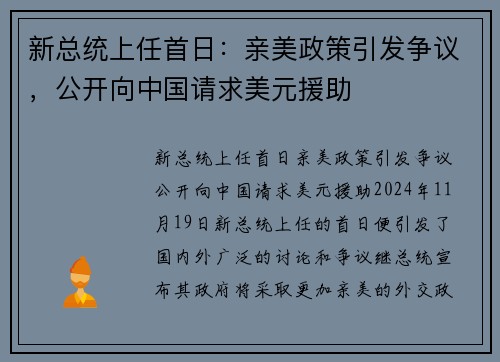 新总统上任首日：亲美政策引发争议，公开向中国请求美元援助
