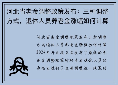 河北省老金调整政策发布：三种调整方式，退休人员养老金涨幅如何计算？